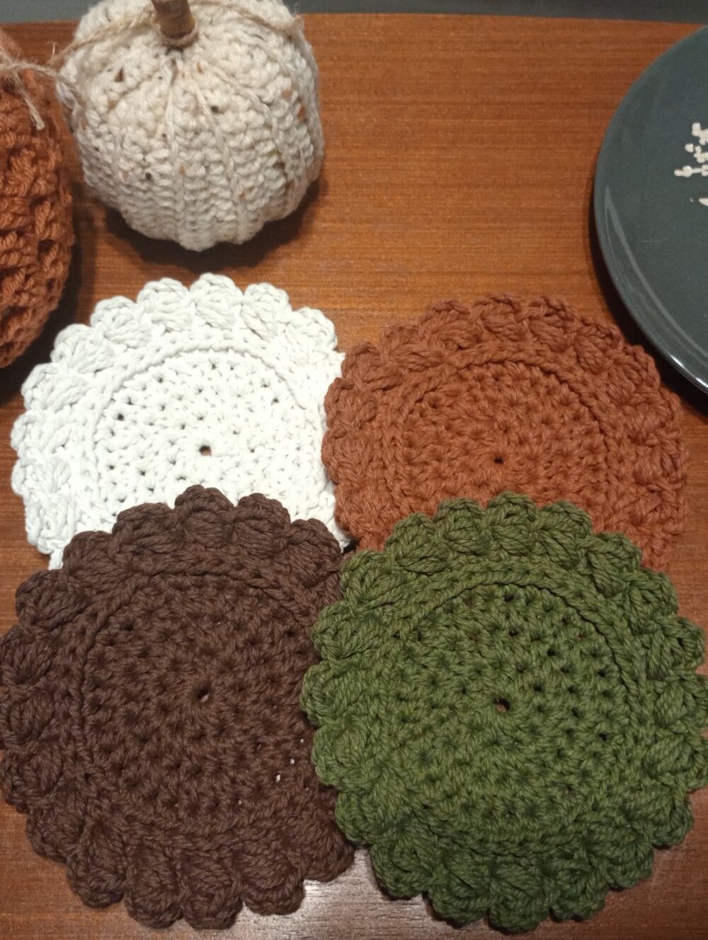 Handmade Crochet Coasters Set Of 4 - Rustic Fall Colors - NEW